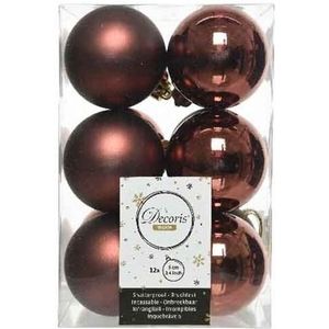 12x Mahonie bruine kunststof kerstballen 6 cm - Mat/glans - Onbreekbare plastic kerstballen - Kerstboomversiering mahonie bruin
