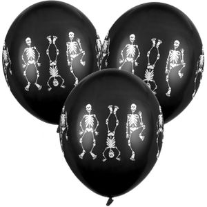 24x Zwarte horror ballonnen skeletten 30 cm - Halloween ballon decoratie en versiering