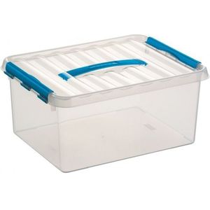 4x Opberg box/opbergdoos 15 liter 40 cm transparant/blauw - A4 formaat opslagbox - Opbergbak kunststof