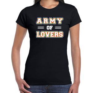 Bellatio Decorations Gay Pride t-shirt met tekst - dames - zwart - Army of lovers - LHBTI/LHBTIQ
