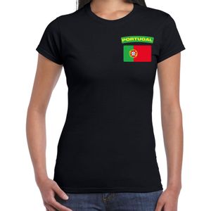Portugal t-shirt met vlag zwart op borst voor dames - Portugal landen shirt - supporter kleding