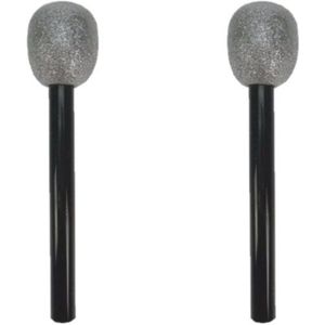 Set van 2x neppe microfoons 30 cm - zwart/zilver - Namaak playback - Speelgoed microphone - Disco verkleed feest