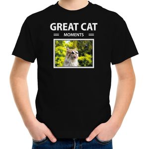 Dieren foto t-shirt grijze kat - zwart - kinderen - great cat mochildrents - cadeau shirt katten liefhebber - kinderkleding / kleding