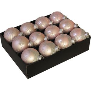 24x stuks luxe glazen gedecoreerde kerstballen licht roze 7,5 cm - Luxe glazen kerstballen - kerstversiering