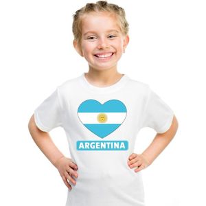 Argentinie kinder t-shirt met Argentijnse vlag in hart wit jongens en meisjes