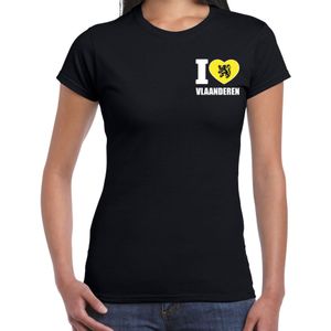 I love Vlaanderen t-shirt zwart op borst voor dames - Vlaanderen provincie shirt - supporter kleding