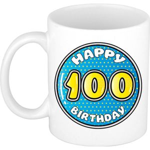 Bellatio Decorations Verjaardag cadeau mok - 100 jaar - blauw - 300 ml - keramiek