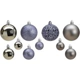 Kerstballen - 50x stuks - kunststof - grijs - glans-mat-glitter - 3-4-6 cm