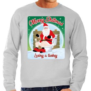 Foute Kersttrui / sweater - Merry Shitmas Losing a Turkey - grijs voor heren - kerstkleding / kerst outfit