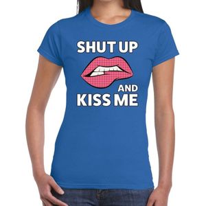 Shut up and Kiss me t-shirt blauw dames - feest shirts dames