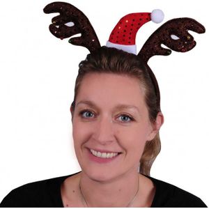 Kerst diadeem/haarband rendier gewei met kerstmutsje - Kerstaccessoires/tiara/diademen