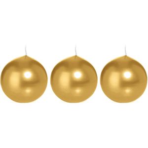 3x Gouden bolkaarsen 7 cm 16 branduren - Ronde geurloze kaarsen - Woondecoraties