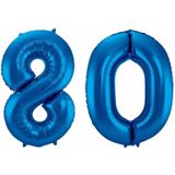 Cijfer 80 ballon blauw 86 cm