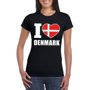 Zwart I love Denemarken/ Denmark supporter shirt dames - Deens t-shirt dames
