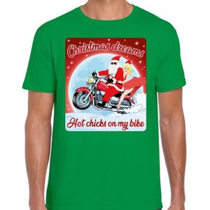 Fout Kerstshirt / t-shirt  - Christmas dreams hot chicks on my bike - motorliefhebber / motorrijder / motor fan roen voor heren - kerstkleding / kerst outfit