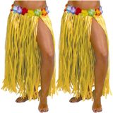 Fiestas Guirca Hawaii verkleed rokje - 2x - voor volwassenen - geel - 75 cm - hoela rok - tropisch