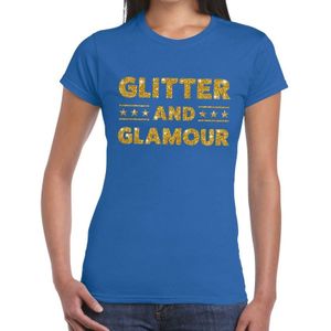 Glitter and Glamour gouden glitter tekst t-shirt blauw dames - dames shirt  Glitter and Glamour