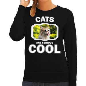 Dieren katten sweater zwart dames - cats are serious cool trui - cadeau sweater gekke poes/ katten liefhebber