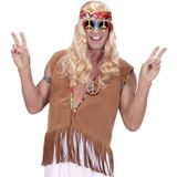 Widmann - Hippie Flower Power verkleed set peace ketting en ronde paarse glazen party bril