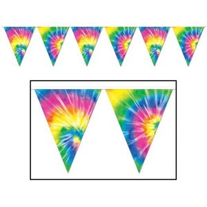 Tie Dyed hippie vlaggenlijn 3 meter - Jaren 60 Hippie thema feestversiering