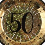 Verjaardag feest bordjes leeftijd - 50x - 50 jaar - goud - karton - 22 cm - rond