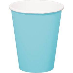 24x stuks drinkbekers van papier lichtblauw 350 ml - Uni kleuren thema voor verjaardag of feestje