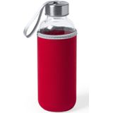 4x Stuks glazen waterfles/drinkfles met rode softshell bescherm hoes 420 ml - Sportfles - Bidon