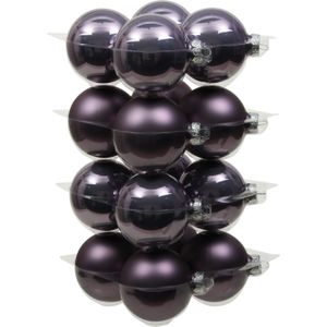 32x stuks kerstversiering kerstballen lila paars van glas - 8 cm - mat/glans - Kerstboomversiering