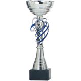 Trofee/prijs beker - zilver/blauw decoratie - kunststof - 22 x 8 cm - sportprijs