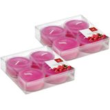 8x Maxi geurtheelichtjes cranberry/roze 8 branduren - Geurkaarsen cranberrygeur/veenbessengeur - Grote waxinelichtjes