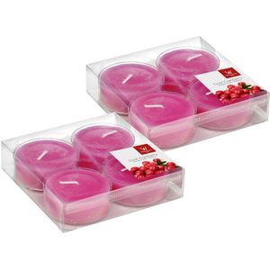 8x Maxi geurtheelichtjes cranberry/roze 8 branduren - Geurkaarsen cranberrygeur/veenbessengeur - Grote waxinelichtjes