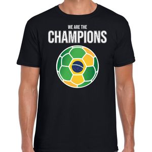 Brazilie WK supporter t-shirt - we are the champions met Braziliaanse voetbal - zwart - heren - kleding / shirt