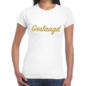 Geslaagd gouden glitter tekst t-shirt wit dames - dames shirt geslaagd -  geslaagd / afgestudeerd kleding