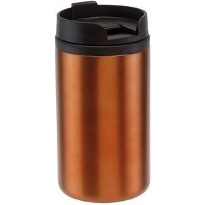 Thermosbeker/warmhoudbeker metallic oranje 290 ml - Thermo koffie/thee isoleerbekers dubbelwandig met schroefdop
