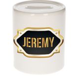 Jeremy naam cadeau spaarpot met gouden embleem - kado verjaardag/ vaderdag/ pensioen/ geslaagd/ bedankt