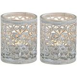 2x Waxinelicht/theelicht houders zilver antiek 7 cm - Woonaccessoires/woondecoraties kaarsenhouders