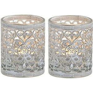 2x Waxinelicht/theelicht houders zilver antiek 7 cm - Woonaccessoires/woondecoraties kaarsenhouders