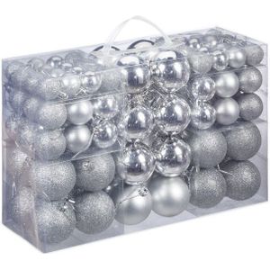 100x Zilveren kunststof kerstballen 3, 4 en 6 cm glitter, mat, glans - Kerstboomversiering
