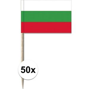 50x Cocktailprikkers Bulgarije 8 cm vlaggetje landen decoratie - Houten spiesjes met papieren vlaggetje - Wegwerp prikkertjes