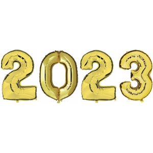 Opblaas Ballonnen - 2023 - goud - op stokje - 41 cm