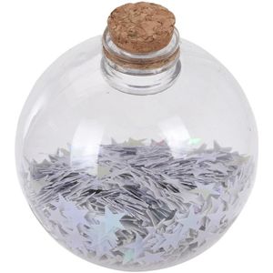 8x Transparante fles kerstballen met witte sterren 8 cm - Onbreekbare kerstballen - Kerstboomversiering wit