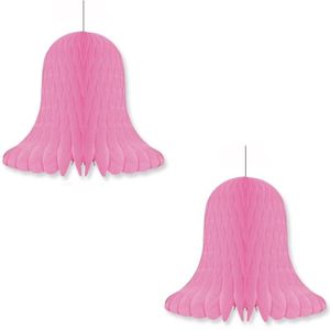 2x Roze decoratie klokken/kerstklokken lampionnen 20 cm - feestversiering/kerstversiering