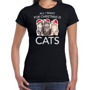 Kitten Kerstshirt / Kerst t-shirt All i want for Christmas is cats zwart voor dames - Kerstkleding / Christmas outfit