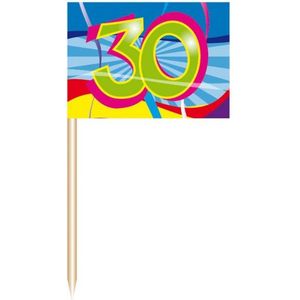 50x stuks Cocktail prikkers 30 jaar thema feestartikelen en versieringen