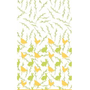 Pasen tafelkleed/tafellaken konijnen en hanen geel / groen 138 x 220 cm - Pasen thema papieren tafeldecoraties