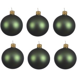 6x Donkergroene glazen kerstballen 6 cm - Mat/matte - Kerstboomversiering donkergroen