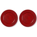 2x Diner/kerstdiner borden/onderborden rood gevlochten 33 cm rond - Onderbord / kaarsenbord / onderzet bord