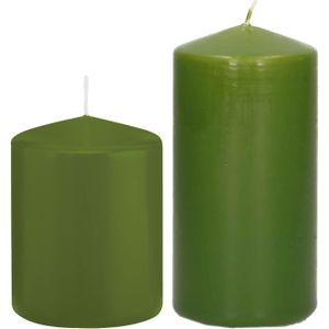 Trend Candles - Stompkaarsen set 6x stuks olijfgroen 8 en 12 cm