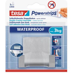 3x Tesa RVS dubbele haak waterproof Powerstrips - Klusbenodigdheden - Huishouden - Verwijderbare haken - Opplak haken 1 stuks