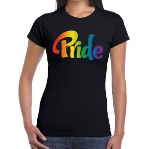 Pride tekst gaypride t-shirt zwart - zwart regenboog shirt voor dames - Gaypride